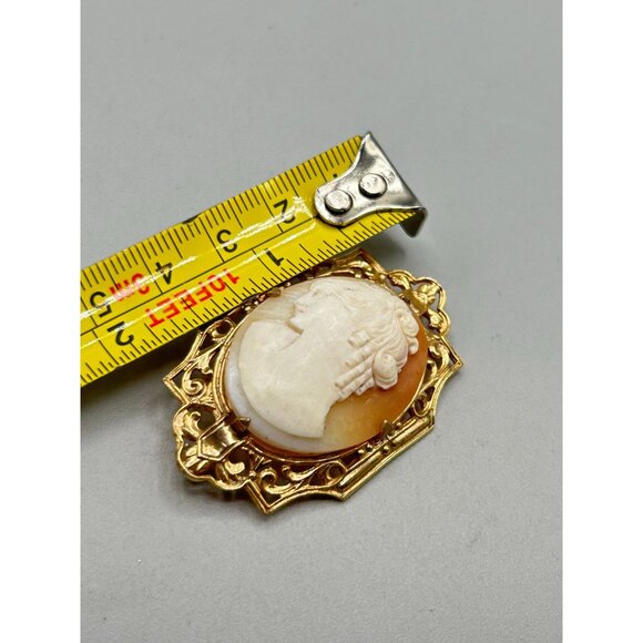 Vintage Cameo Pin Brooch Left Facing Genuine Carved Shell Art Deco Frame Setting - Picture 9 of 10